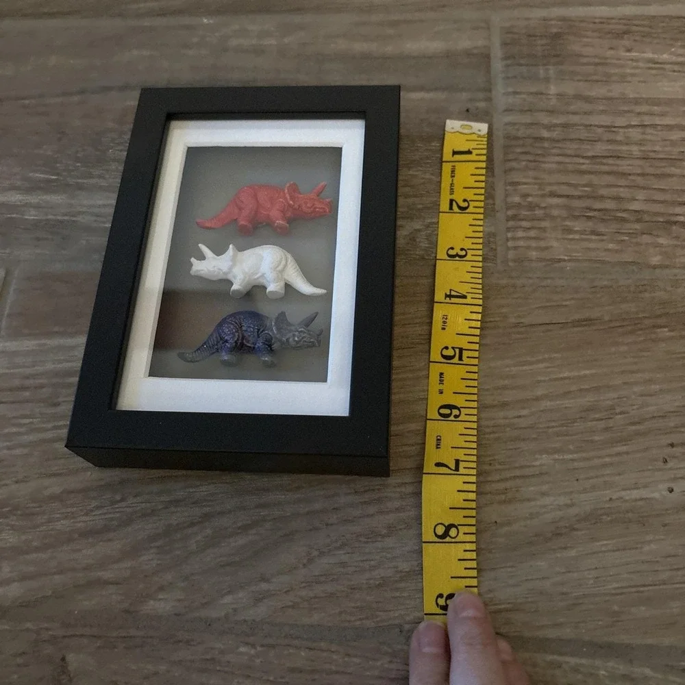 Handmade Ceramic Dinosaur In Shadow Box Triceratops‎ Red/white/blue